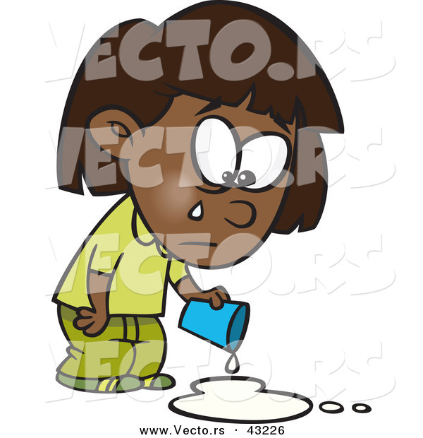 600x620 Vector Of A Sad Cartoon Black Girl Crying Over Spilled Milk By