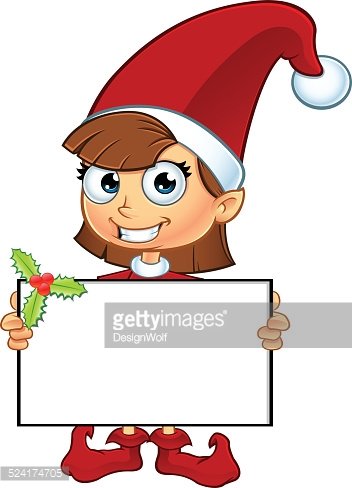352x488 Girl Elf In Red Holding Blank Board Stock Vectors
