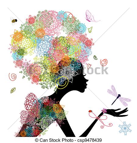 450x470 Fashion Girl With Hair Arabesque Eps Vectors