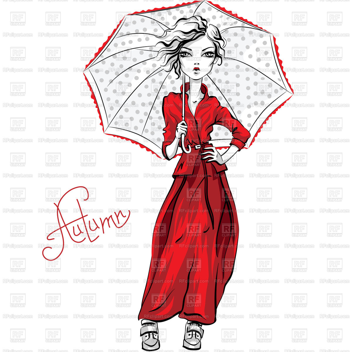 1200x1200 Fashion Hipster Girl With Umbrella Royalty Free Vector Clip Art