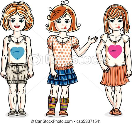 450x423 Little Girls Cute Children Group Standing Wearing Eps Vector