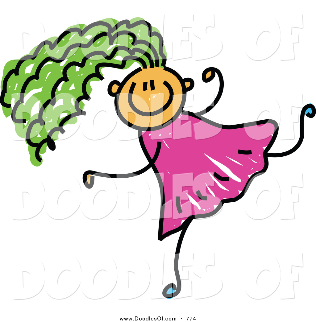 1024x1044 Vector Clipart Of A Doodled Girl With Green Hair, Running By