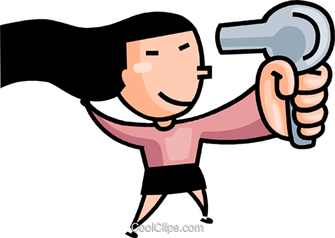 480x341 Girl Blow Drying Her Hair Royalty Free Vector Clip Art