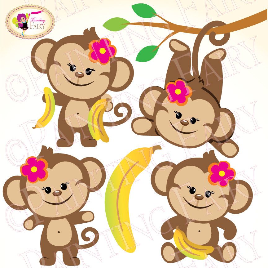865x864 Clipart Cute Girl Monkeys With Bananas Zoo Safari Clip Art Sweet