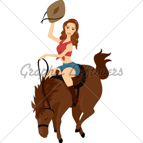 500x500 Cartoon Cowgirls Illustration Of A Girl Riding A Horse Wild