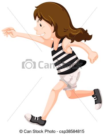 364x470 Girl In Striped Shirt Running Illustration Vector Clip Art