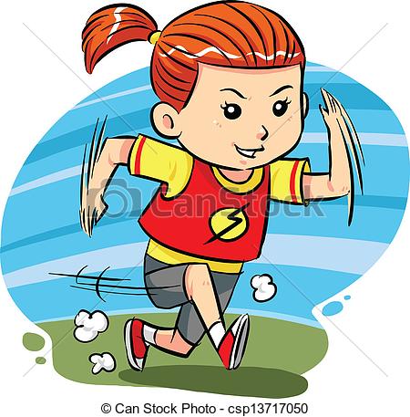 450x457 Running Girl. A Little Girl Do Running Exercise. Vector Eps8