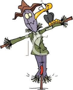242x300 A Crow Sitting On The Arm Of A Scarecrow Clipart Picture