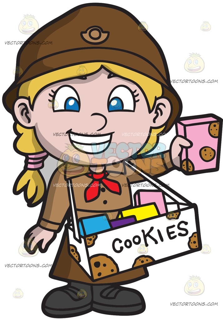 715x1024 A Cute Girl Scout Selling Cookies Cartoon Clipart Vector Toons