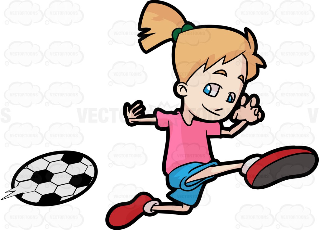 1024x741 A Happy Girl Kicking A Soccer Ball Cartoon Clipart Vector Toons
