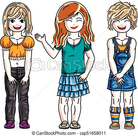 450x446 Cute Little Girls Group Standing Wearing Fashionable Casual