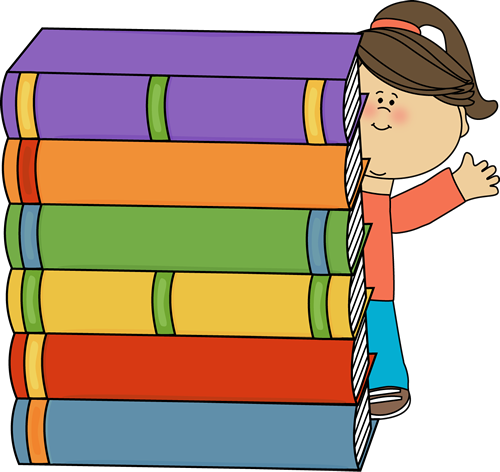 500x472 Girl Standing Behind Stack Of Big Books Clip Art