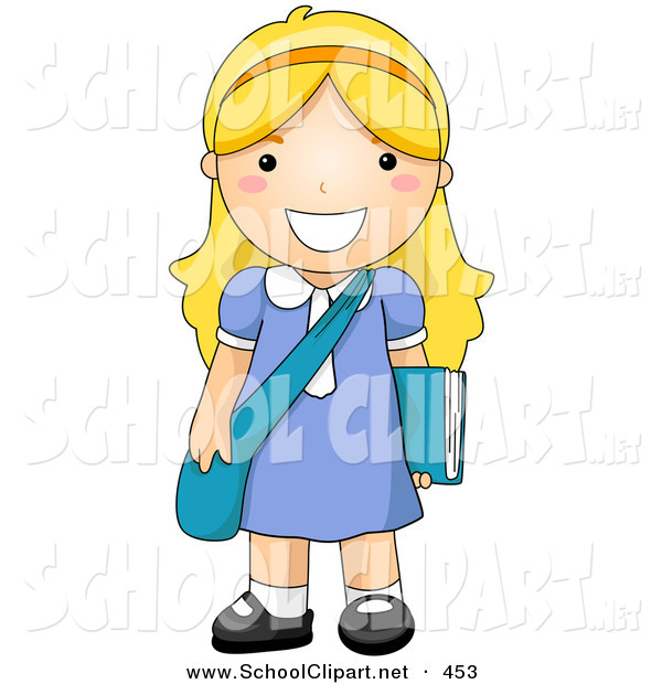 600x620 Clip Art Of A Blond School Girl Standing With Her Shoulder Bag