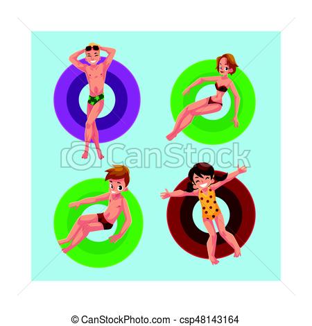 450x470 People Floating On Inflatable Rings In Swimming Pool, Enjoying