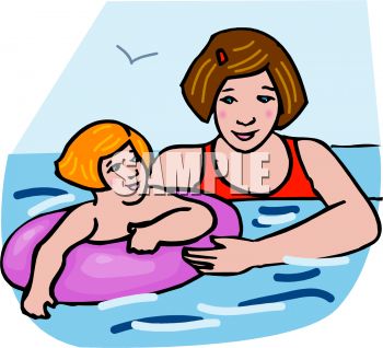 350x318 Royalty Free Clipart Image Little Girl Swimming With Her Mom