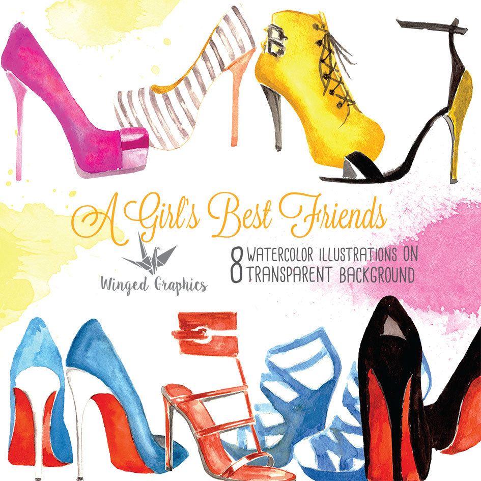 945x945 High Heels Hight Fashion Watercolour Digital Clipart Hand Drawn