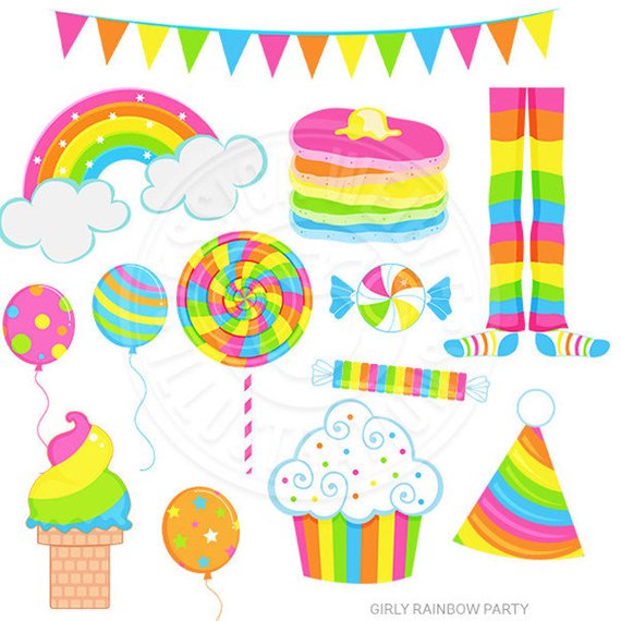 570x570 Girly Rainbow Party Cute Digital Clipart Rainbow Clip Art