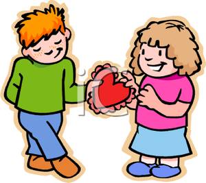 300x267 Clip Art Image A Shy Boy Giving A Box Of Chocolates To A Girl