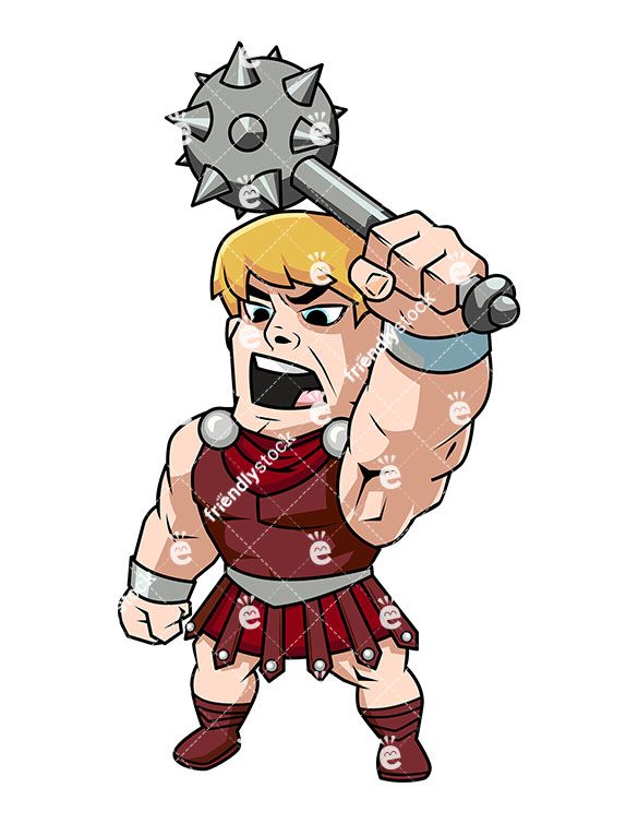 585x755 Gladiator Raising His Mace Shouting Vector Cartoon Clipart