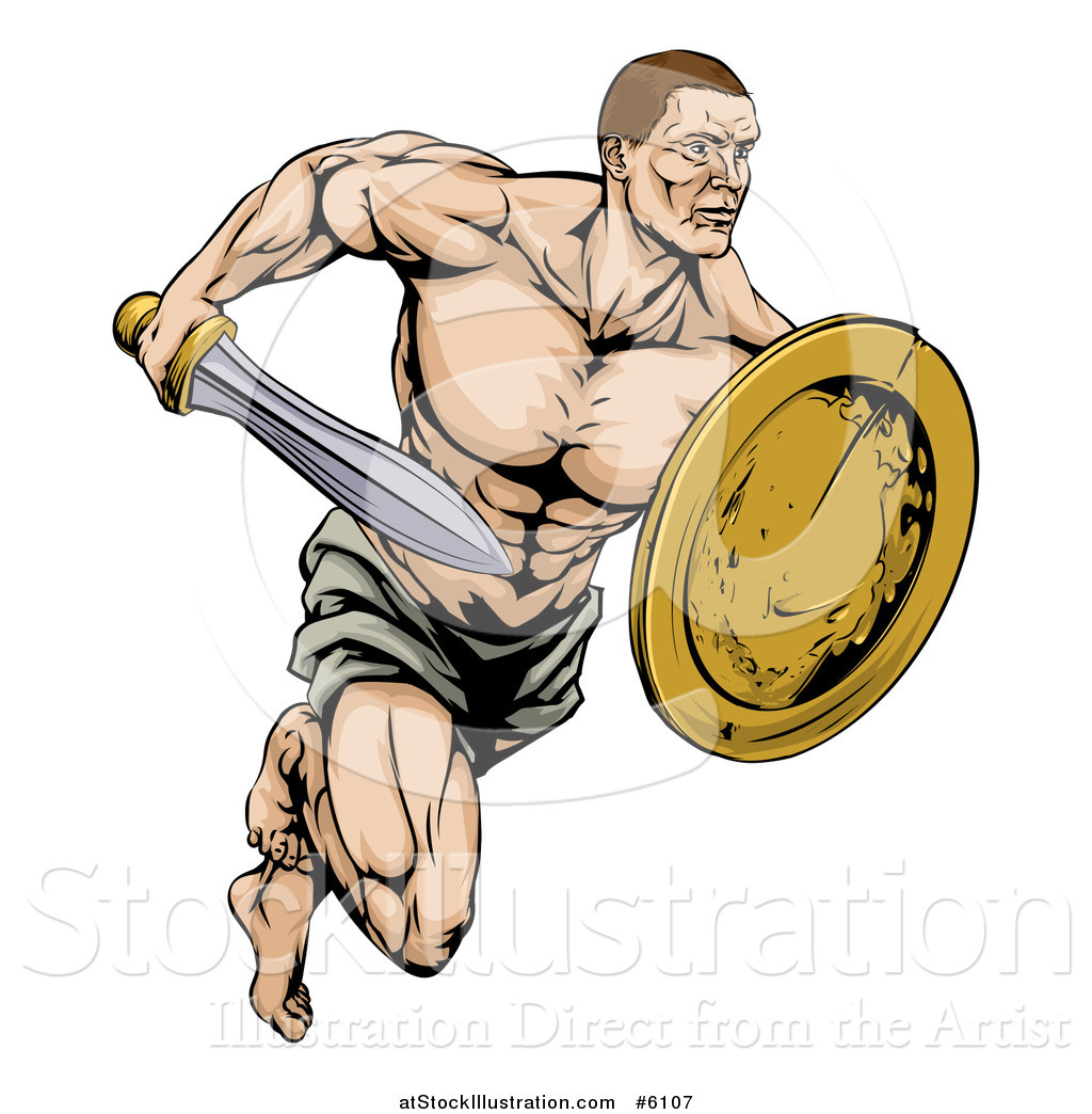 1024x1044 Vector Illustration Of A Muscular Gladiator Running With A Sword