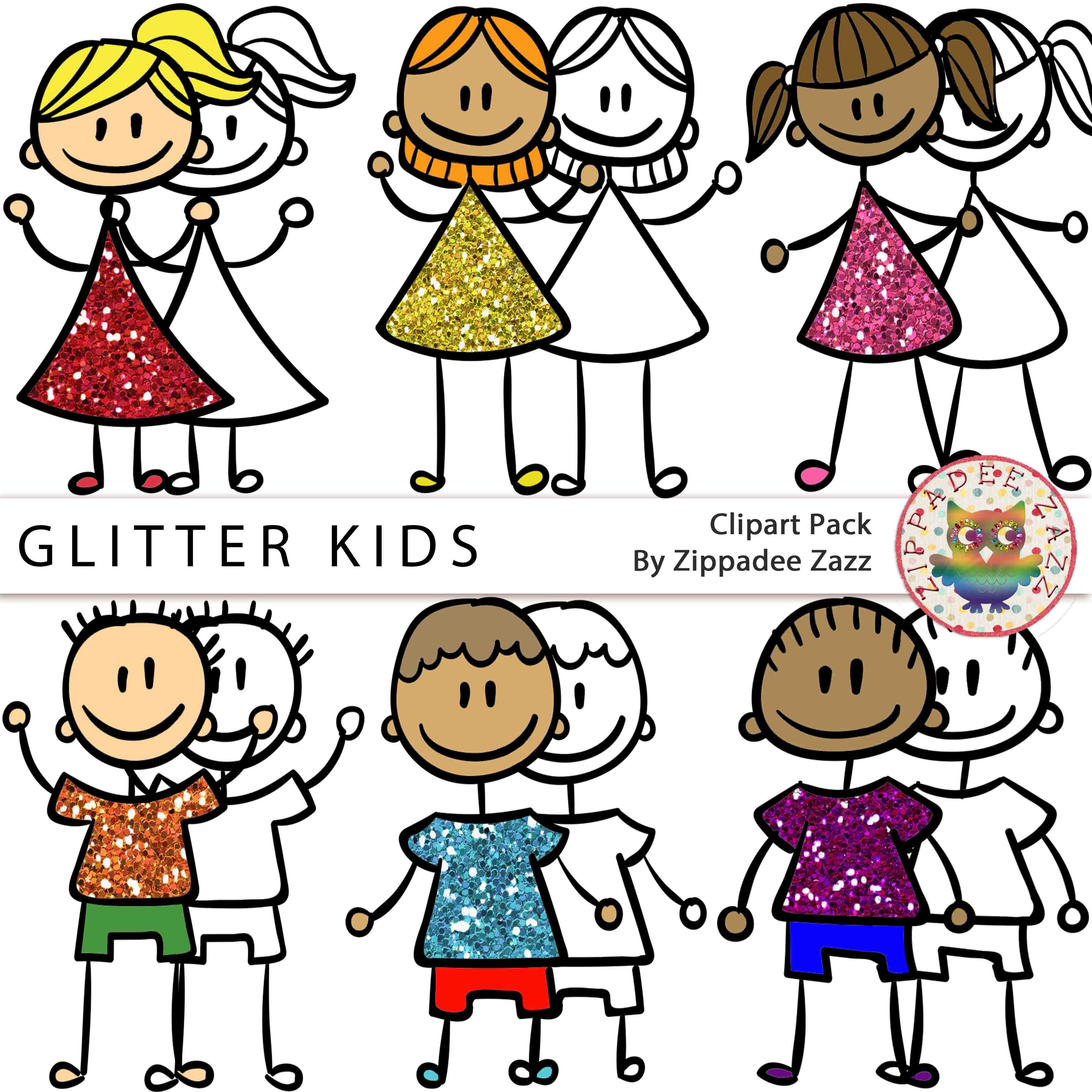 3600x3600 Glitter Kids Children Clipart Bw Line Art Included Free