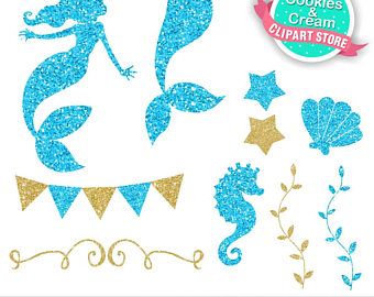 340x270 Gold And Blue Beautiful Ocean, Mermaid Clip Art, Cute Glitter