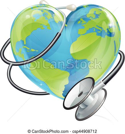 437x470 Heart Earth World Globe Stethoscope Health Concept . Vector Clip