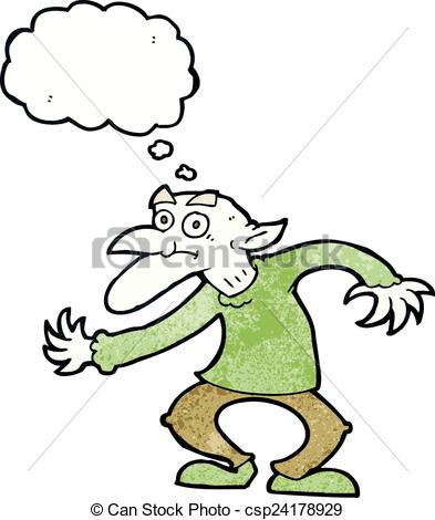 393x470 Cartoon Goblin With Thought Bubble Vector Illustration