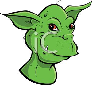 300x277 Clipart Image A Grinning Green Goblin With Fangs