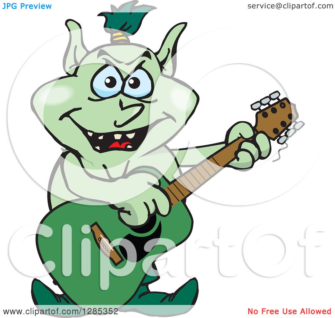 1080x1024 Clipart Of A Cartoon Goblin Playing An Acoustic Guitar