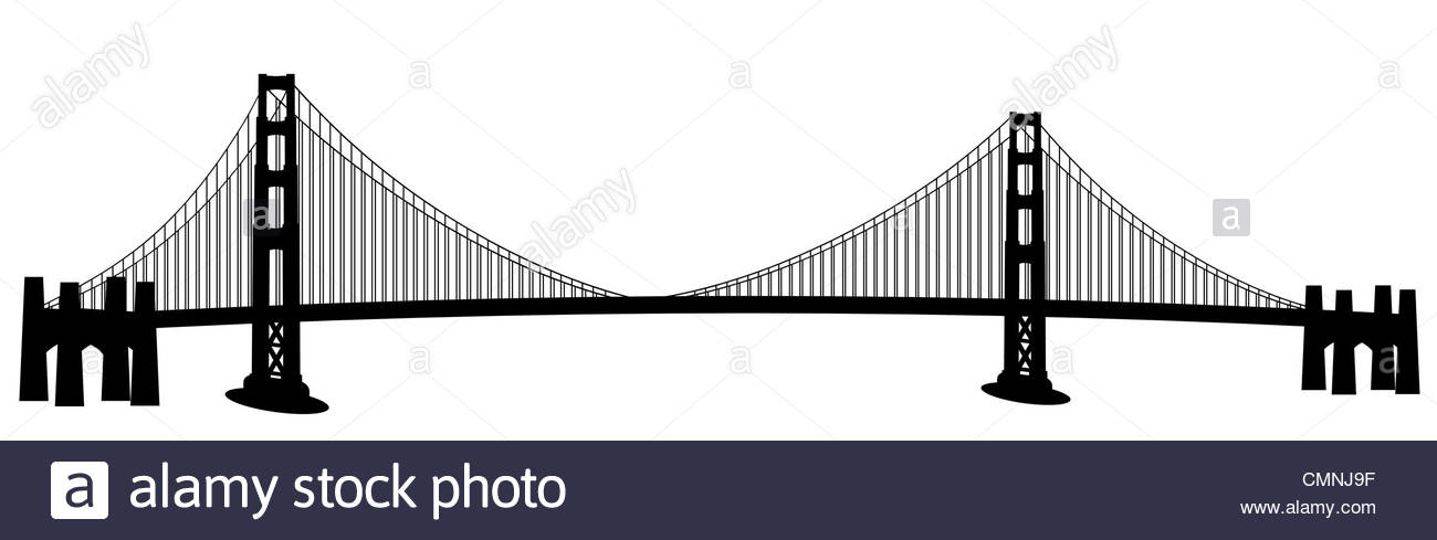 1300x489 San Francisco Golden Gate Bridge Black And White Clip Art Stock