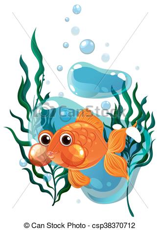 327x470 Goldfish Swimming Under The Water Illustration Vector Clip Art