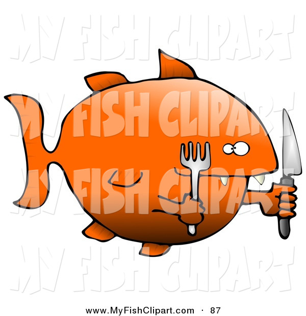 600x620 Clip Art Of A Starving Fat Goldfish Holding A Knife And Fork While