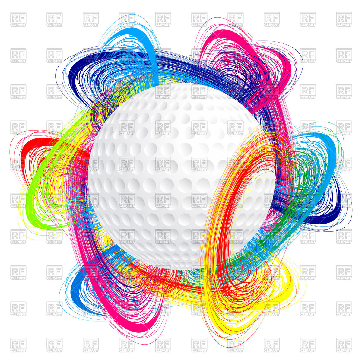 1200x1200 Golf Ball With Colorful Waves Royalty Free Vector Clip Art Image