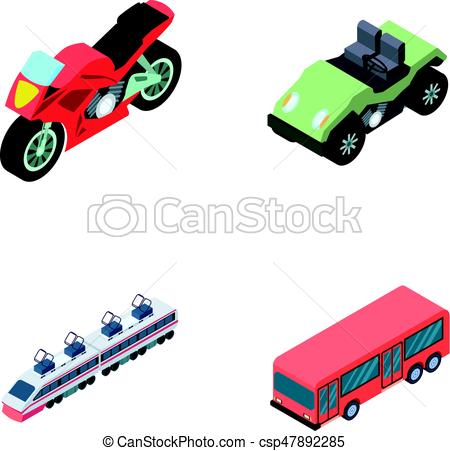 450x451 Motorcycle, Golf Cart, Train, Bus. Transport Set Collection
