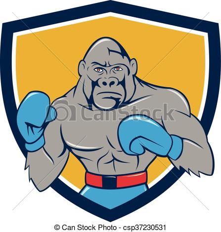 447x470 Gorilla Boxer Boxing Stance Crest Cartoon. Illustration