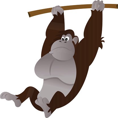 416x415 Cartoon Gorilla Swinging Tree Branch Premium Clipart