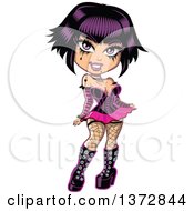 175x190 Clipart Of A Cartoon Black Haired, Pink Eyed Goth Girl Trick