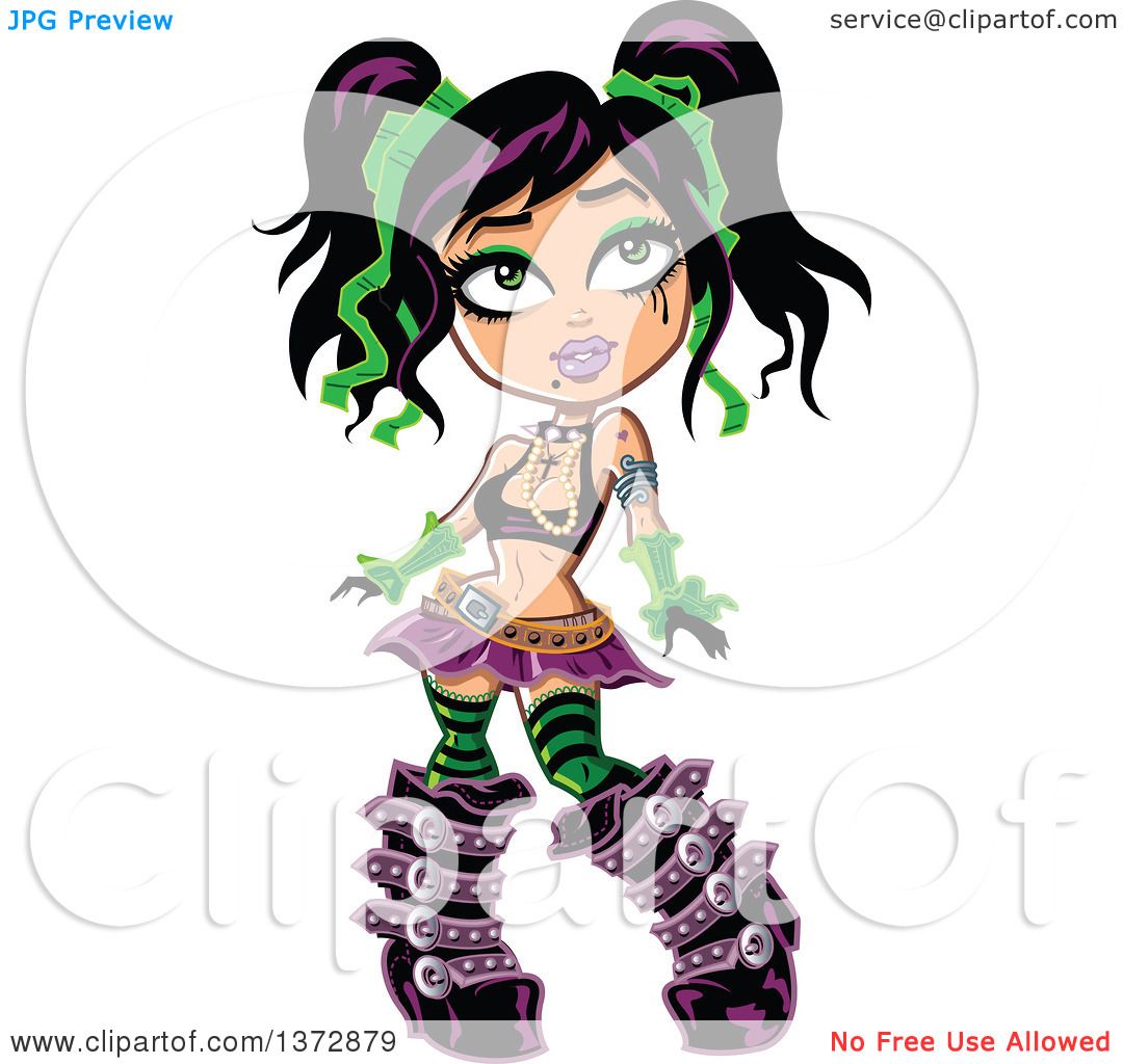 1080x1024 Clipart Of A Gothic Girl With High Leather Boots And Pig Tails