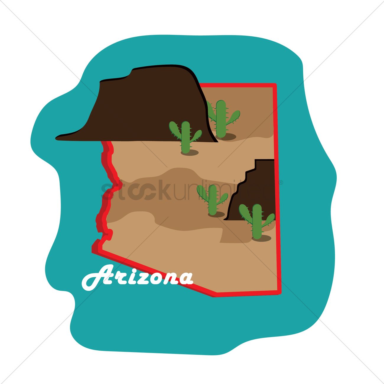 1300x1300 Arizona State Map With Grand Canyon Vector Image