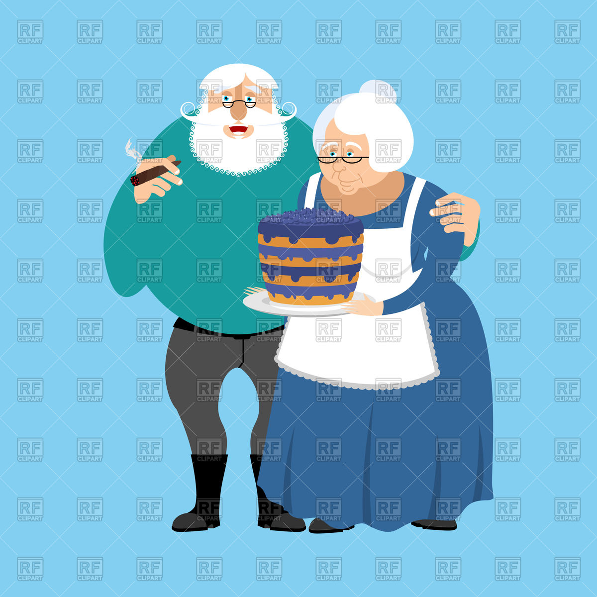 1200x1200 Grandmother With Cake And Grandfather Royalty Free Vector Clip Art