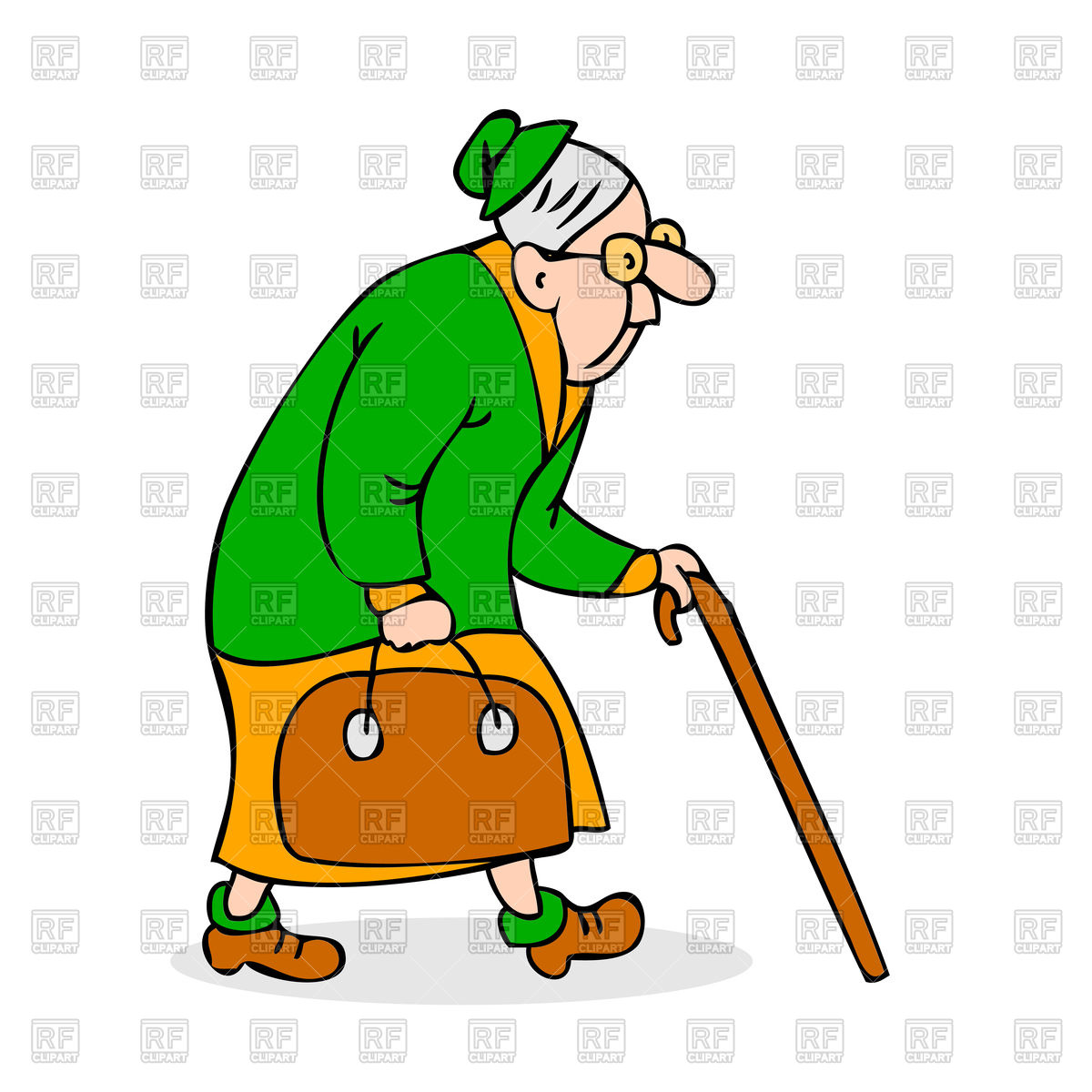 1200x1200 Colorful Cartoon Grandmother With Glasses Walking Royalty Free