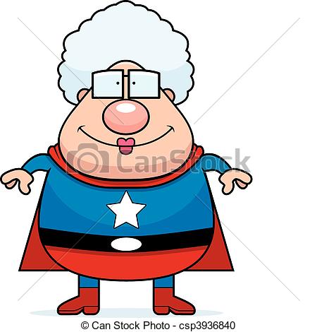 450x470 Superhero Grandma Smiling. A Happy Cartoon Superhero Grandma