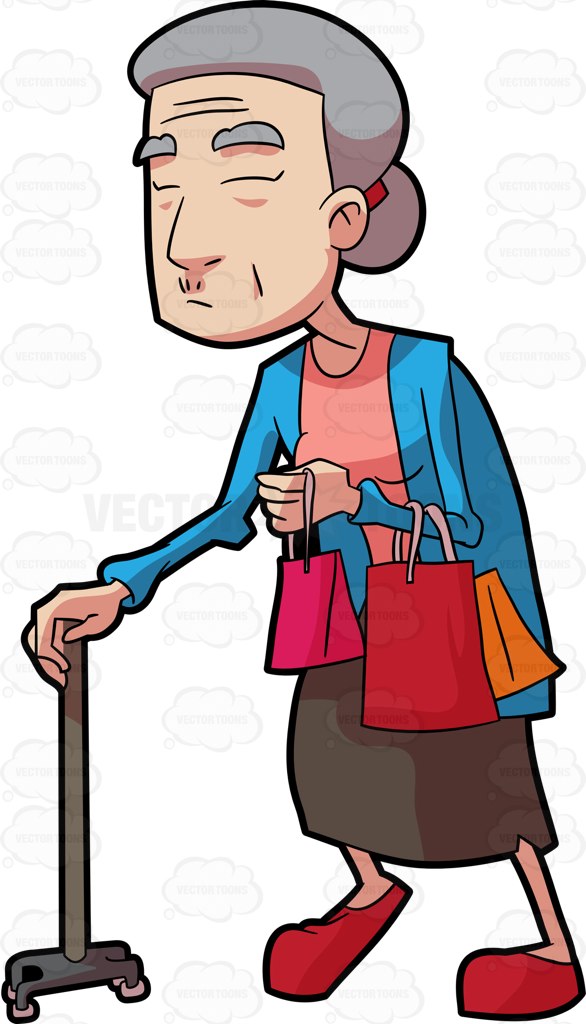 586x1024 A Grandma Walking With Her Shopping Bags Cartoon Clipart Vector