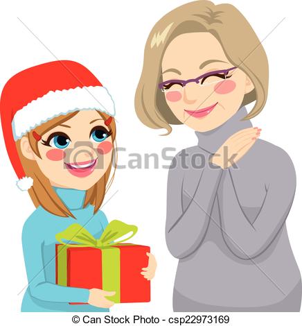 436x470 Granddaughter Giving Present To Grandmother. Happy Clip Art