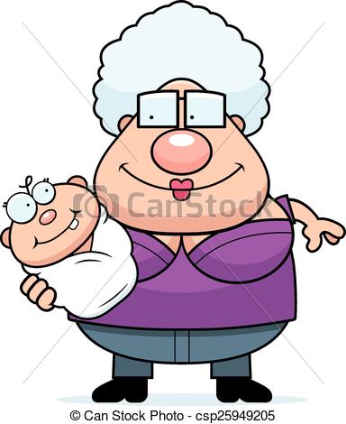 384x470 Cartoon Grandma Holding Baby. Cartoon Illustration