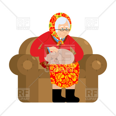 400x400 Russian Grandmother And Cat Royalty Free Vector Clip Art Image