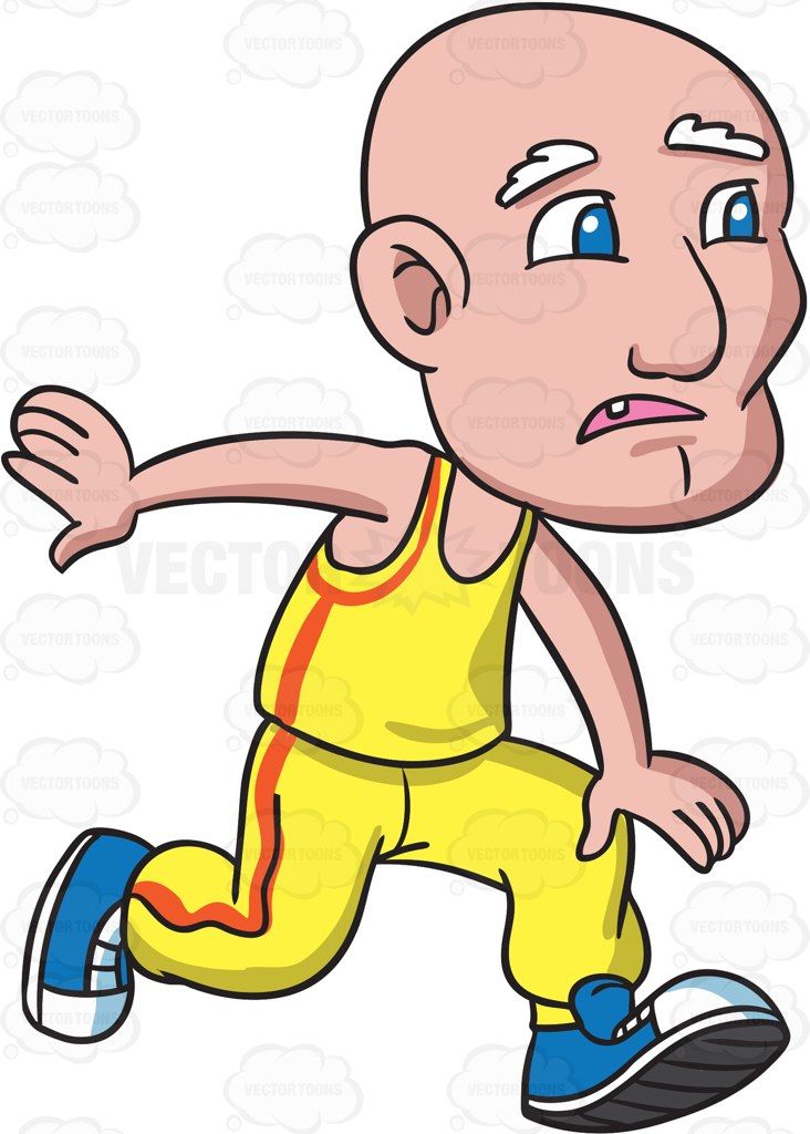 732x1024 A Bald Grandpa Having A Hard Time Running