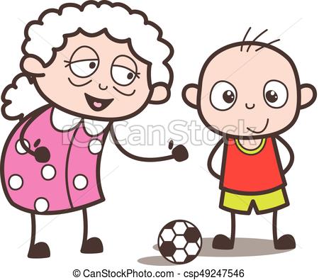 450x395 Cartoon Granny Playing Soccer With Grandson Vector Eps Vector
