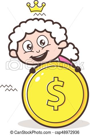 315x470 Cartoon Granny With Dollar Coin Vector Illustration Vectors